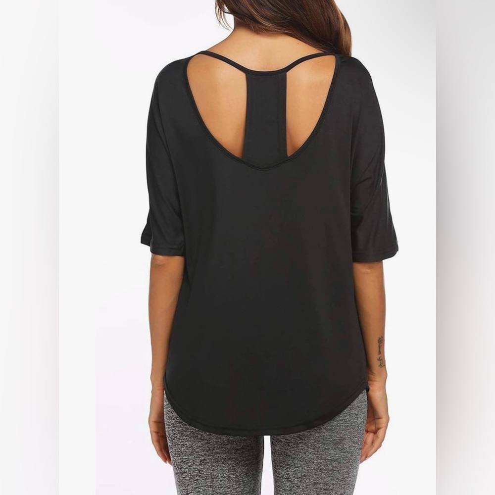 Pinspark / Measeor Women’s Workout Shirt Open Back Yoga Top Athletic Gym Tee